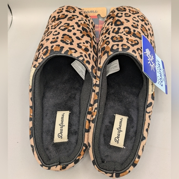 New DEARFOAMS Slippers 11/12 Leopard Animal Print Slip On  Black Tan - Picture 4 of 5